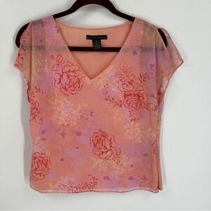 Apostrophe Peach and Red Floral Blouse size 6